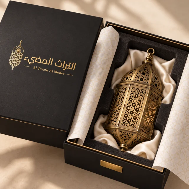 تصور لتغليف فاخر يضم فانوسًا من التراث المضيء